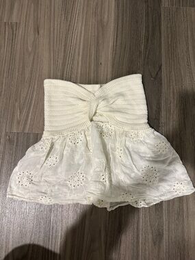 Cream Strapless Twist Crochet & Eyelet Skirted Top